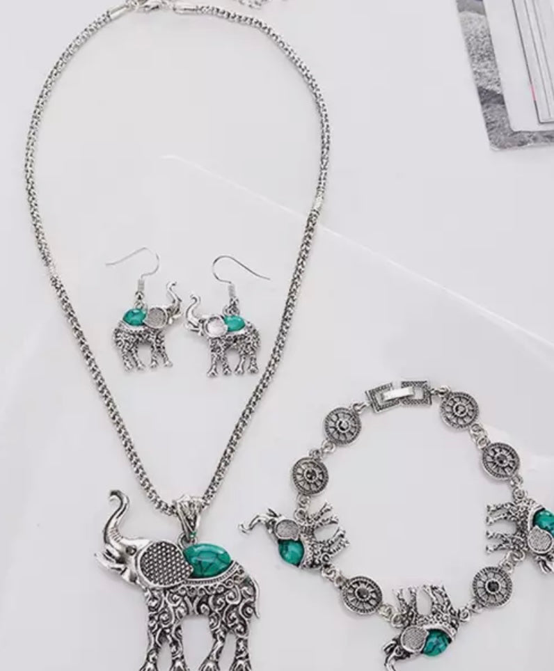 Silver Enamel Elephant Set