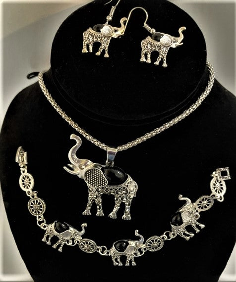 Silver Enamel Elephant Set