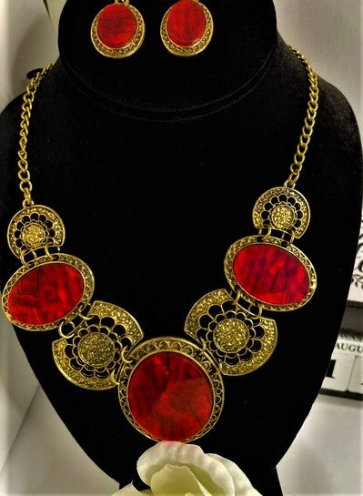 Resin Gems Inlaid Oval Combo-Red