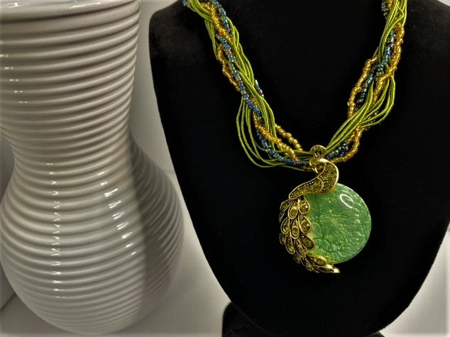 Rhinestone Embellished Peacock on the Moon Pendant