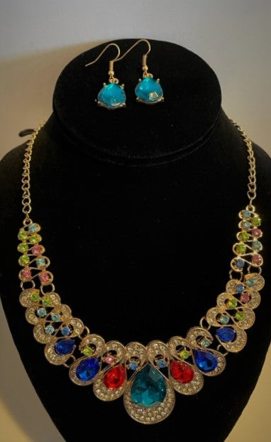 Water Drop Multicolor Diamond Necklace Set