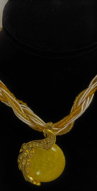 Rhinestone Embellished Peacock on the Moon Pendant