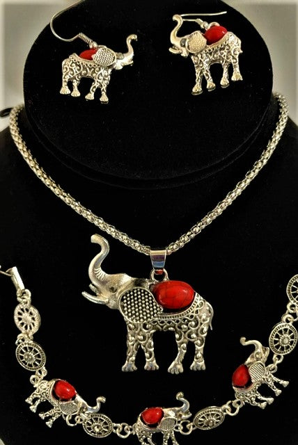 Silver Enamel Elephant Set